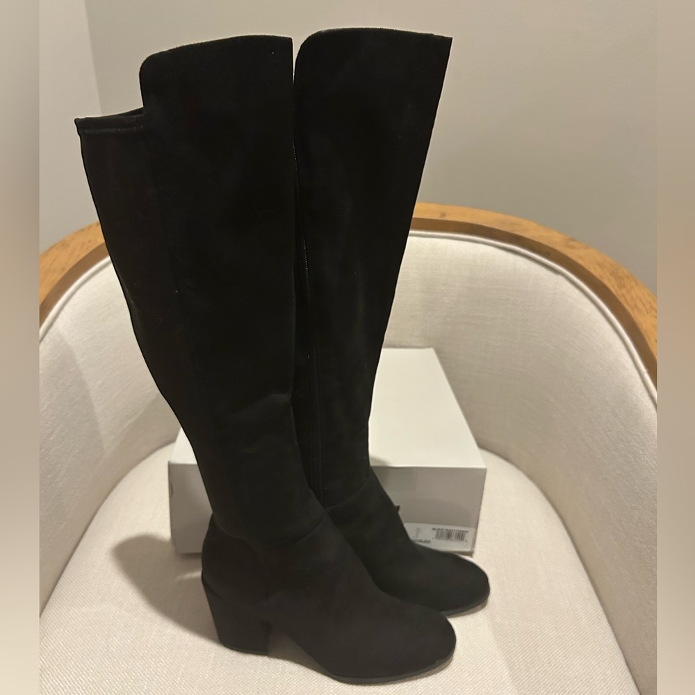 Marc Fisher Knee-High Black Suede Heeled Boots